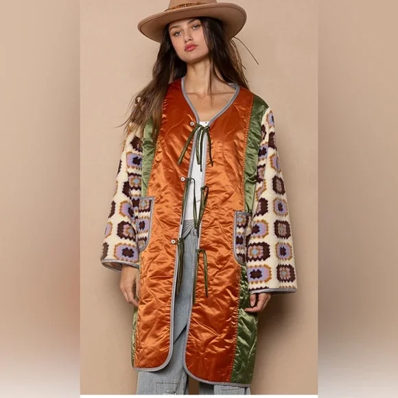 #027 Last 1!! M/L POL cardigan in quilted woven with textured knit patch point - Picture 5 of 6